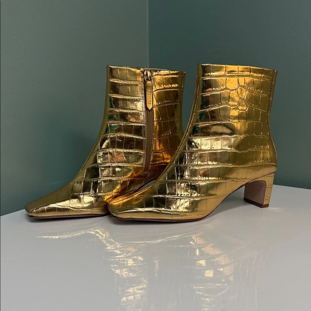 SCHUTZ Metallic Gold Ankle Booties - Picture 2 of 6